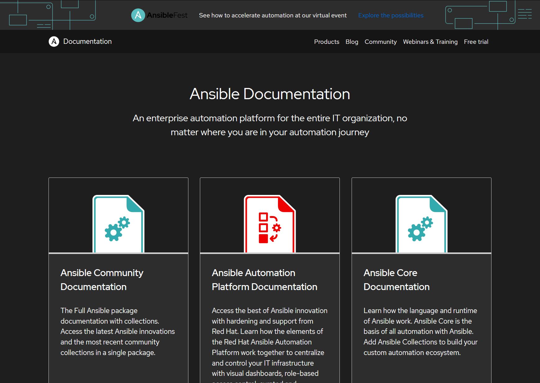 Screenshot of docs.ansible.com - Dark Style