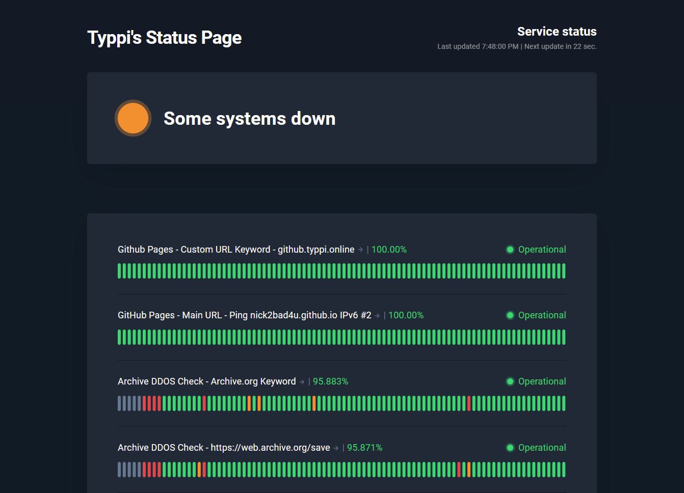 Screenshot of Uptime Robot Status Page - Dark Mode