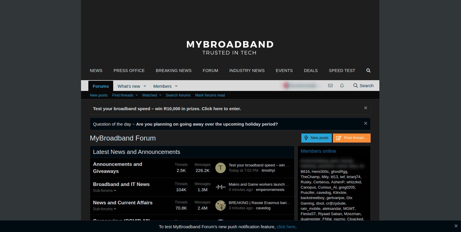 Screenshot of MyBroadband forum - Better dark mode