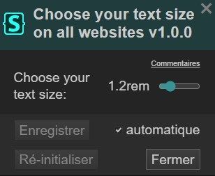 Screenshot of Choose your text size on all websites