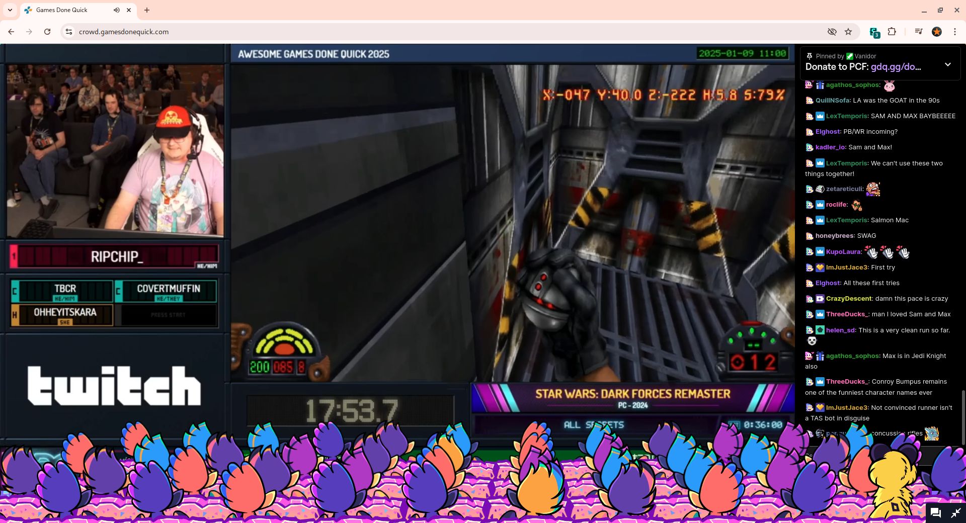 Screenshot of Fullscreen Video on GDQ Crowd Page