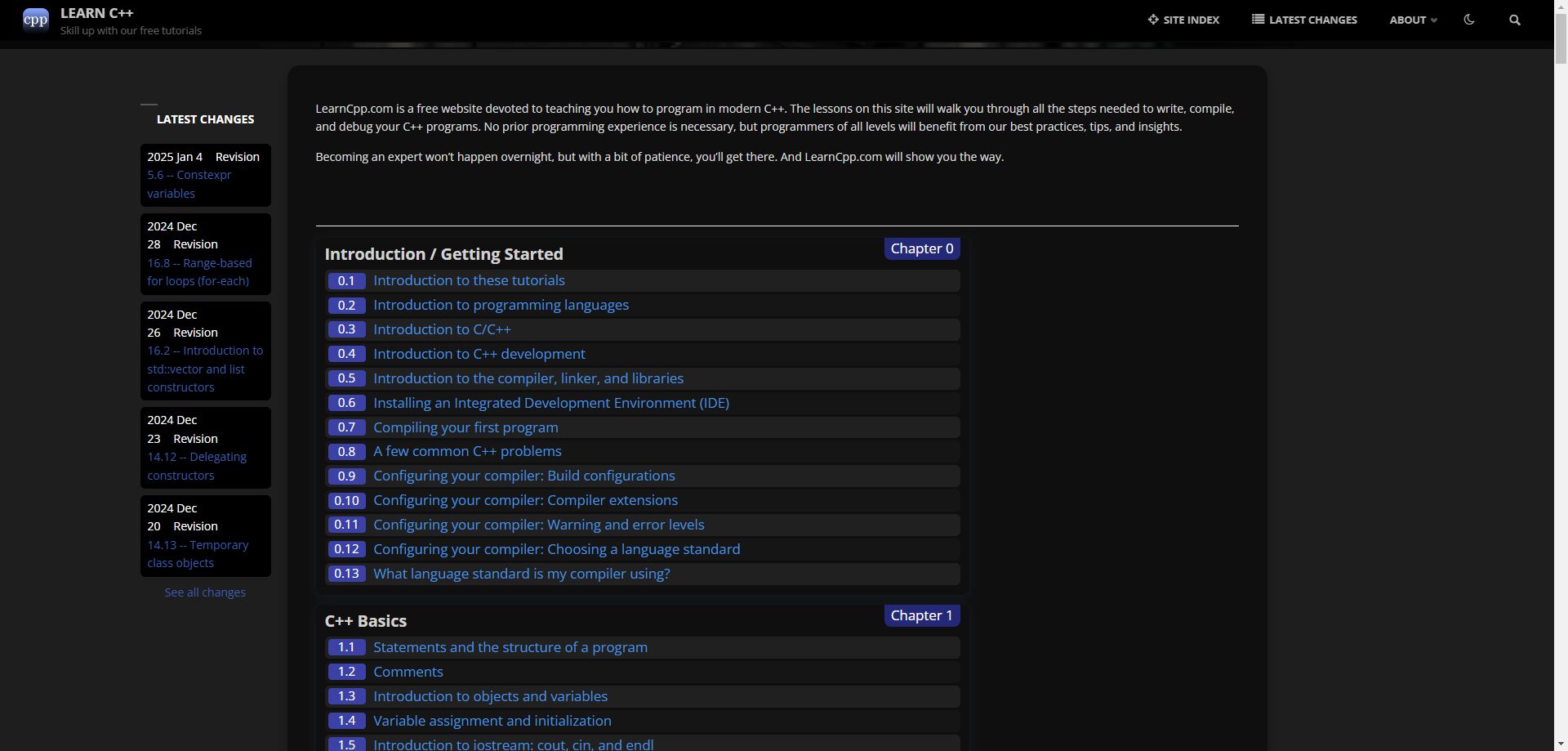 Screenshot of learncpp.com | darkmode