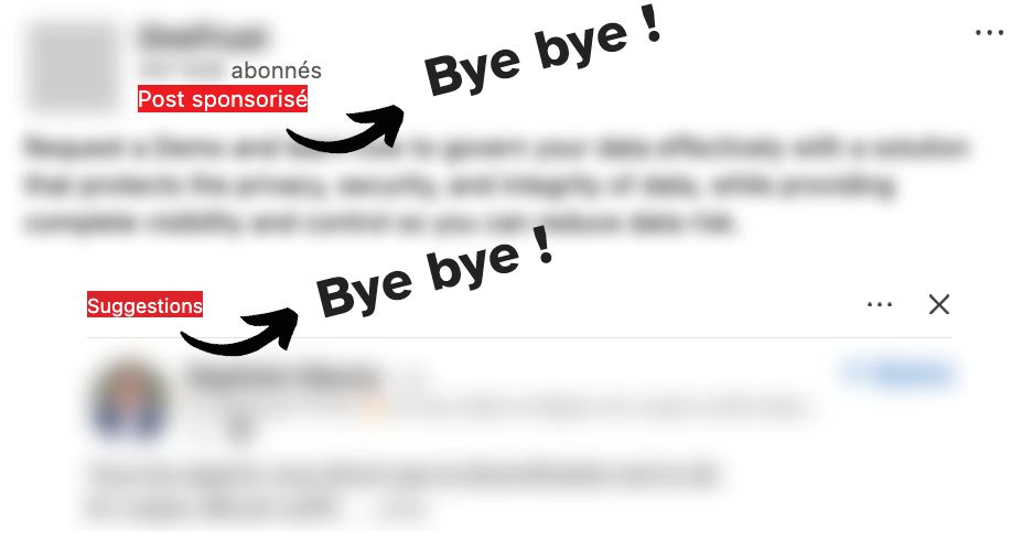 Screenshot of LinkedIn : cacher les posts sponsos et suggestions