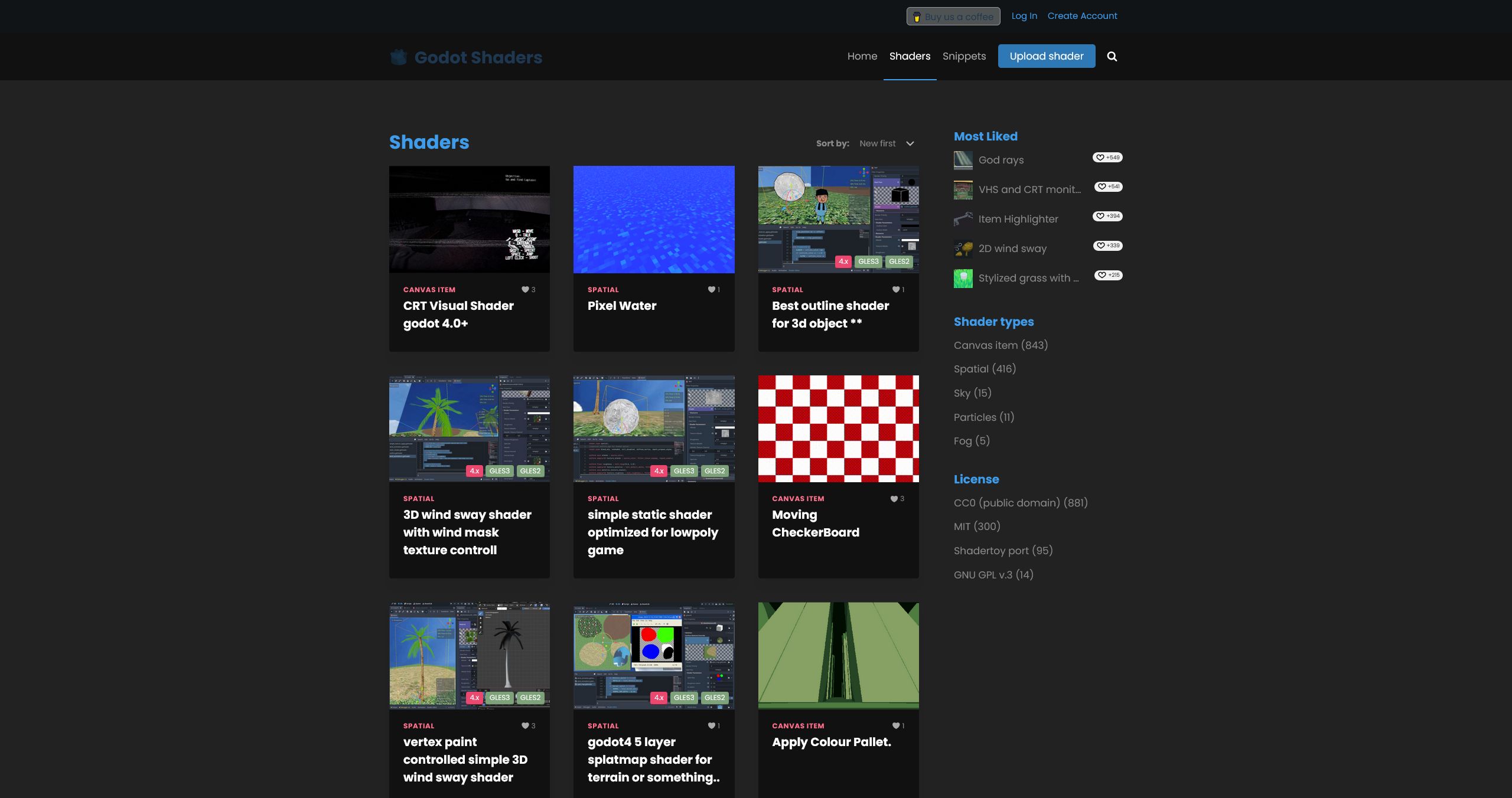 Screenshot of Dark mode for godotshaders.com