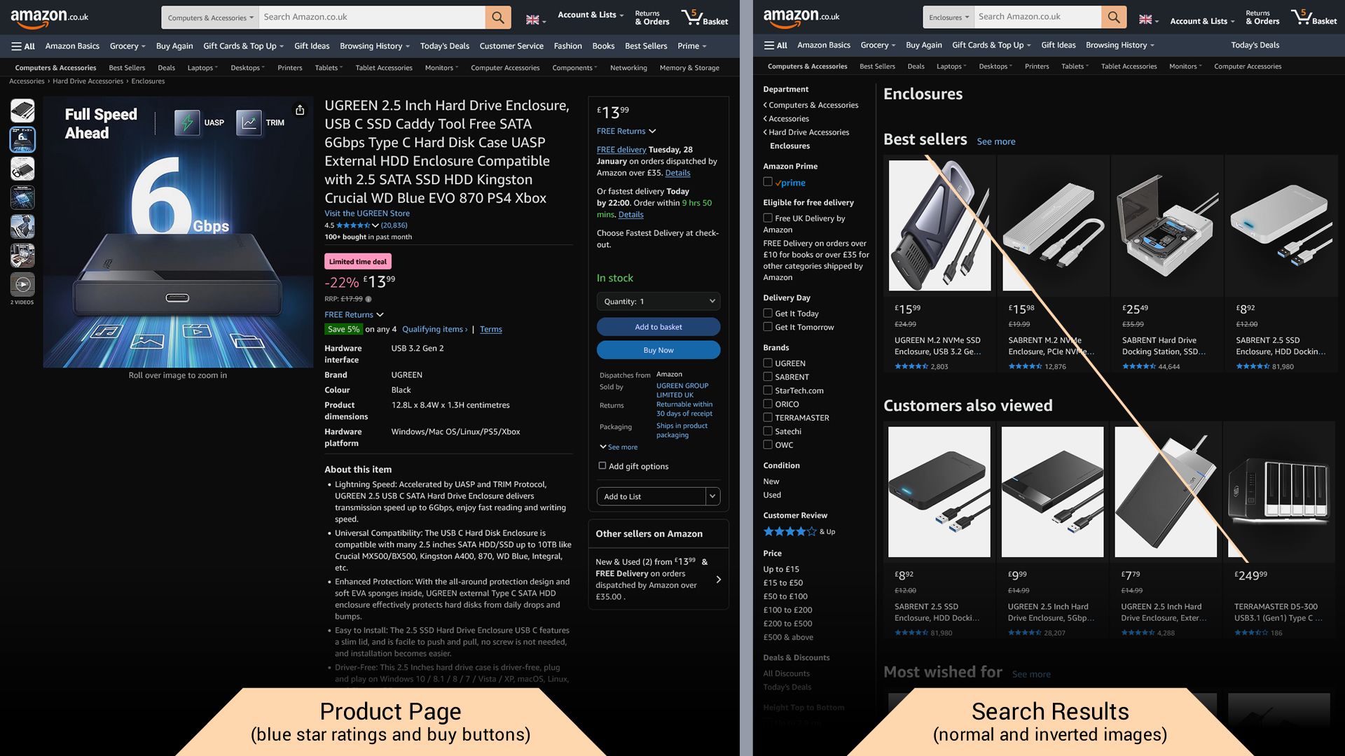 Screenshot of Amazon iNVERTED Dark Mode