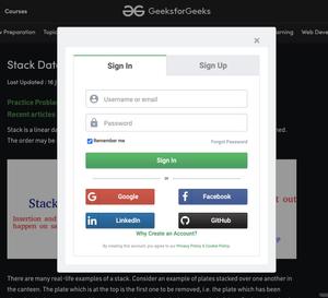 Screenshot of Disable geeksforgeeks login modal