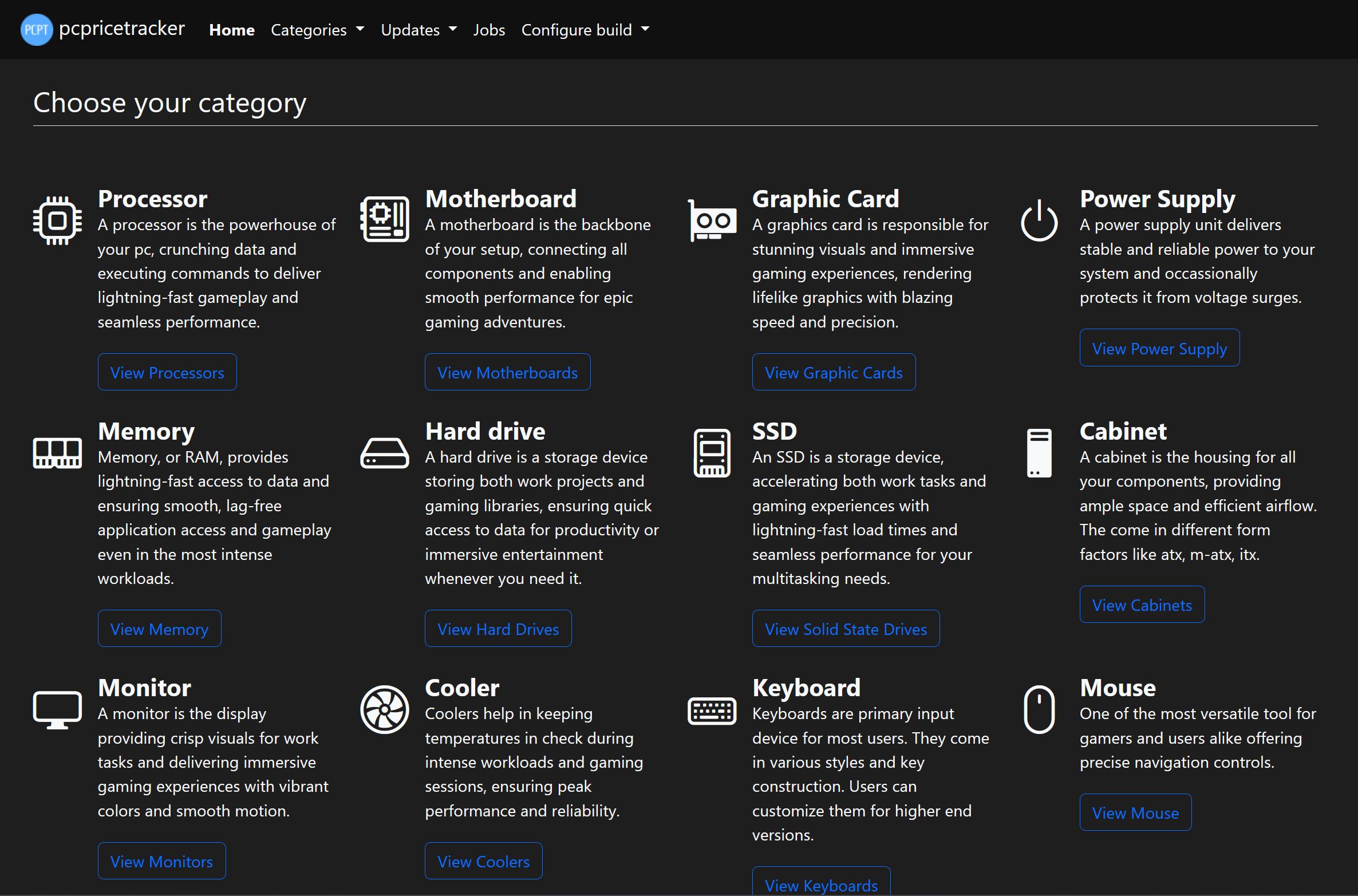 Screenshot of PCPriceTracker Dark Mode