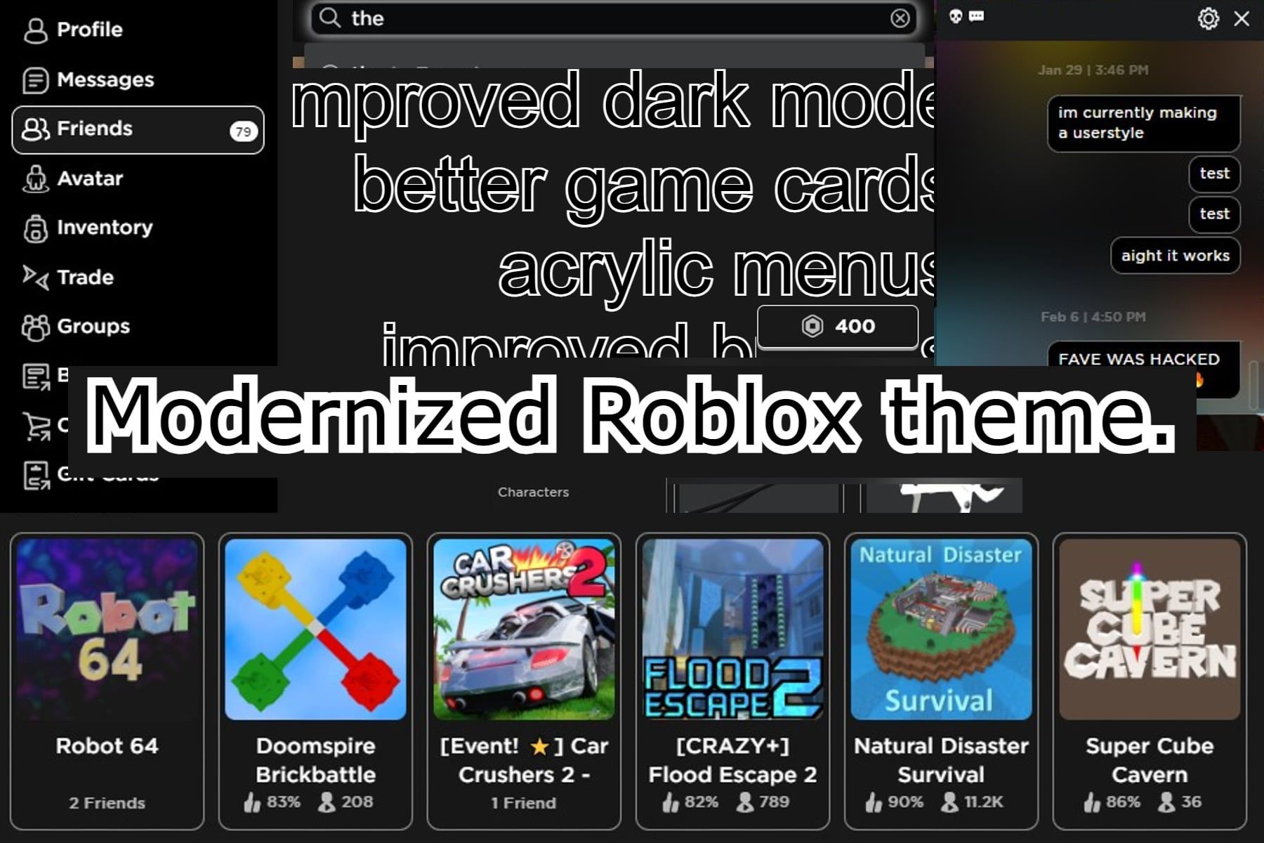 Screenshot of Modernized Roblox theme