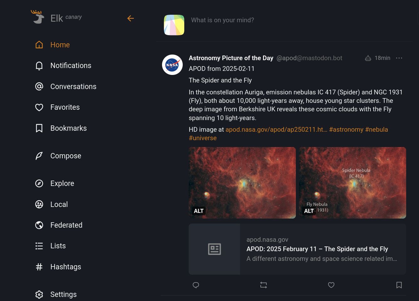 Screenshot of Elk - dark mode (dim variant)