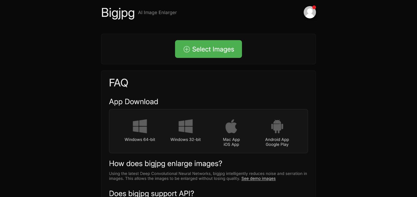 Screenshot of re-Bigjpg