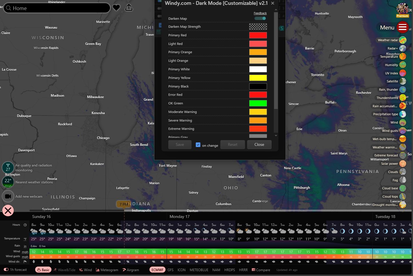 Screenshot of Windy.com - Dark Mode [Customizable]