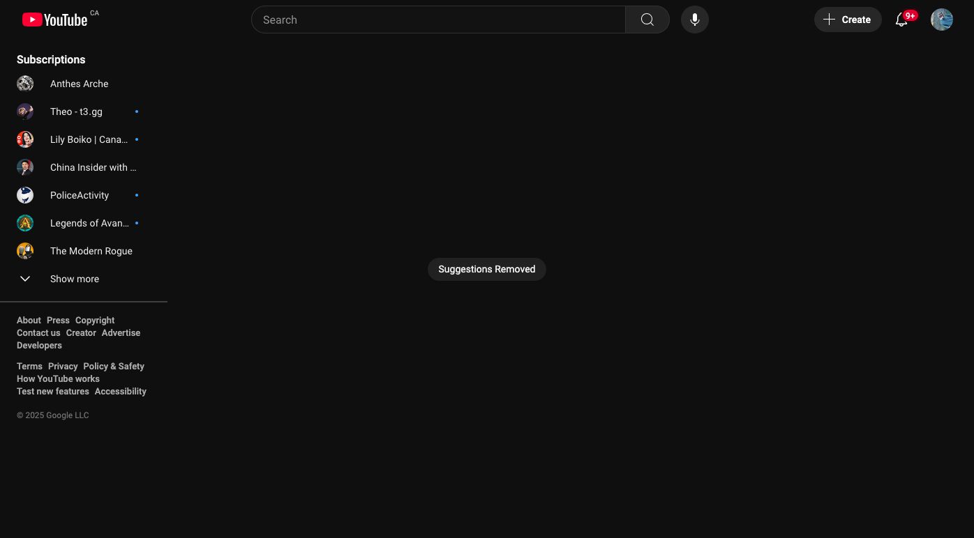 Screenshot of YouTube Suggestions Remover