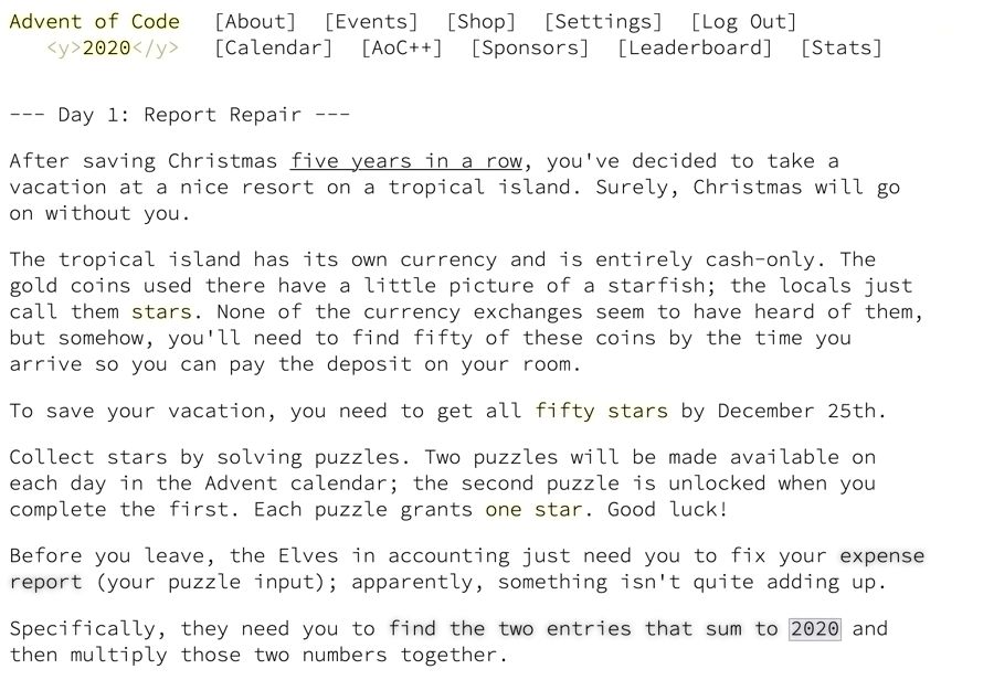 Screenshot of adventofcode daylight mode