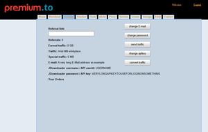 Screenshot of premium.to More Space for E-Mail and API key