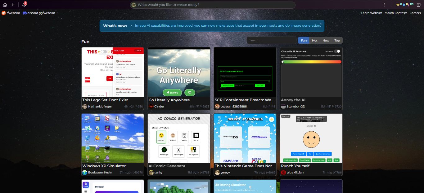 Screenshot of Websim Night Sky Theme