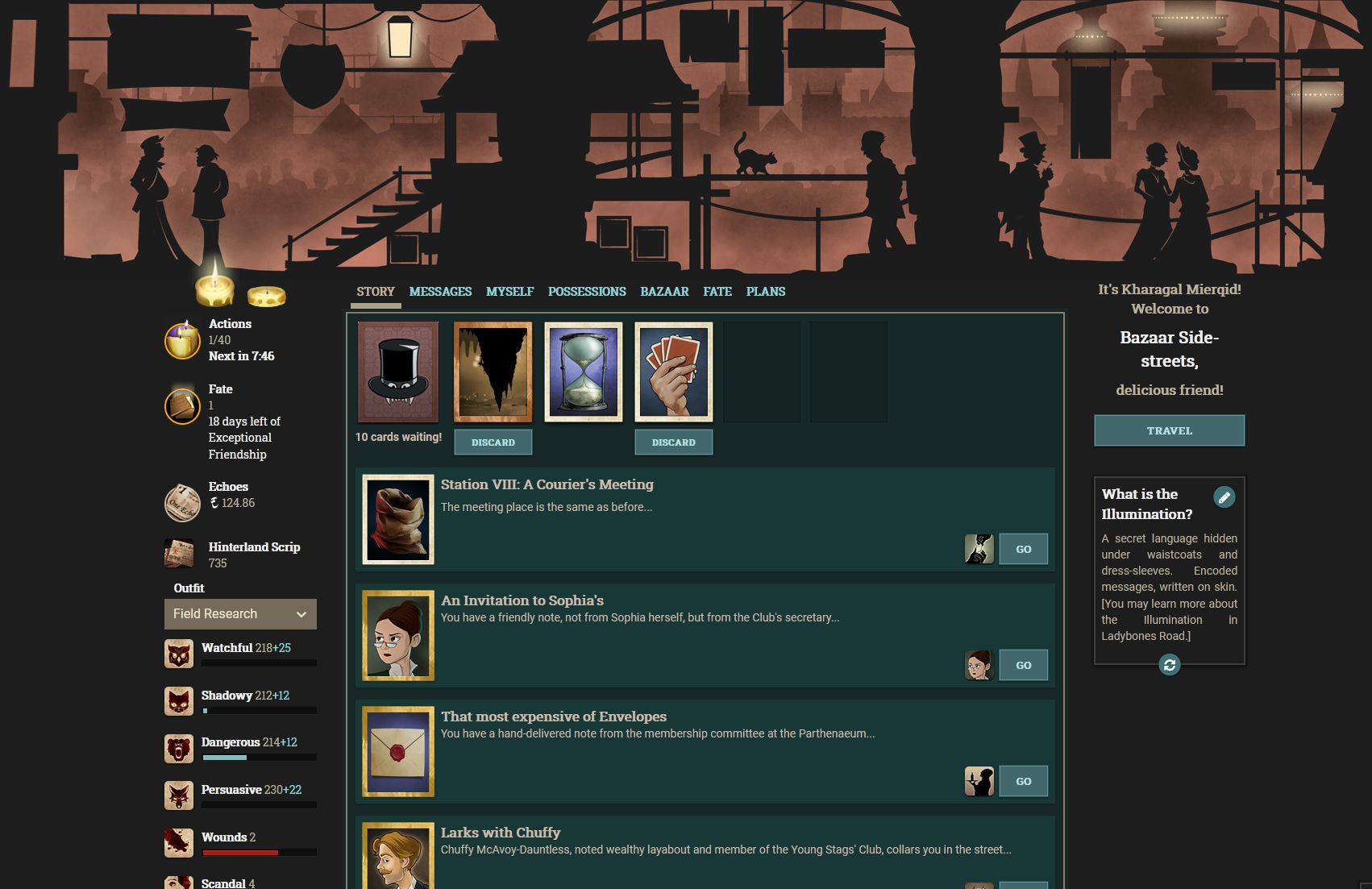 Screenshot of Fallen London Dark Mode