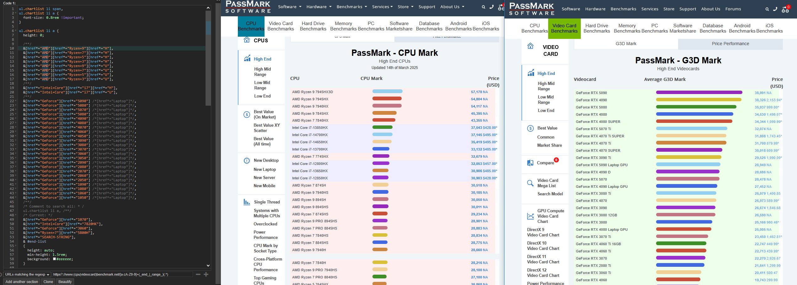 Screenshot of (cpu|videocard)benchmark.net search / highlighter