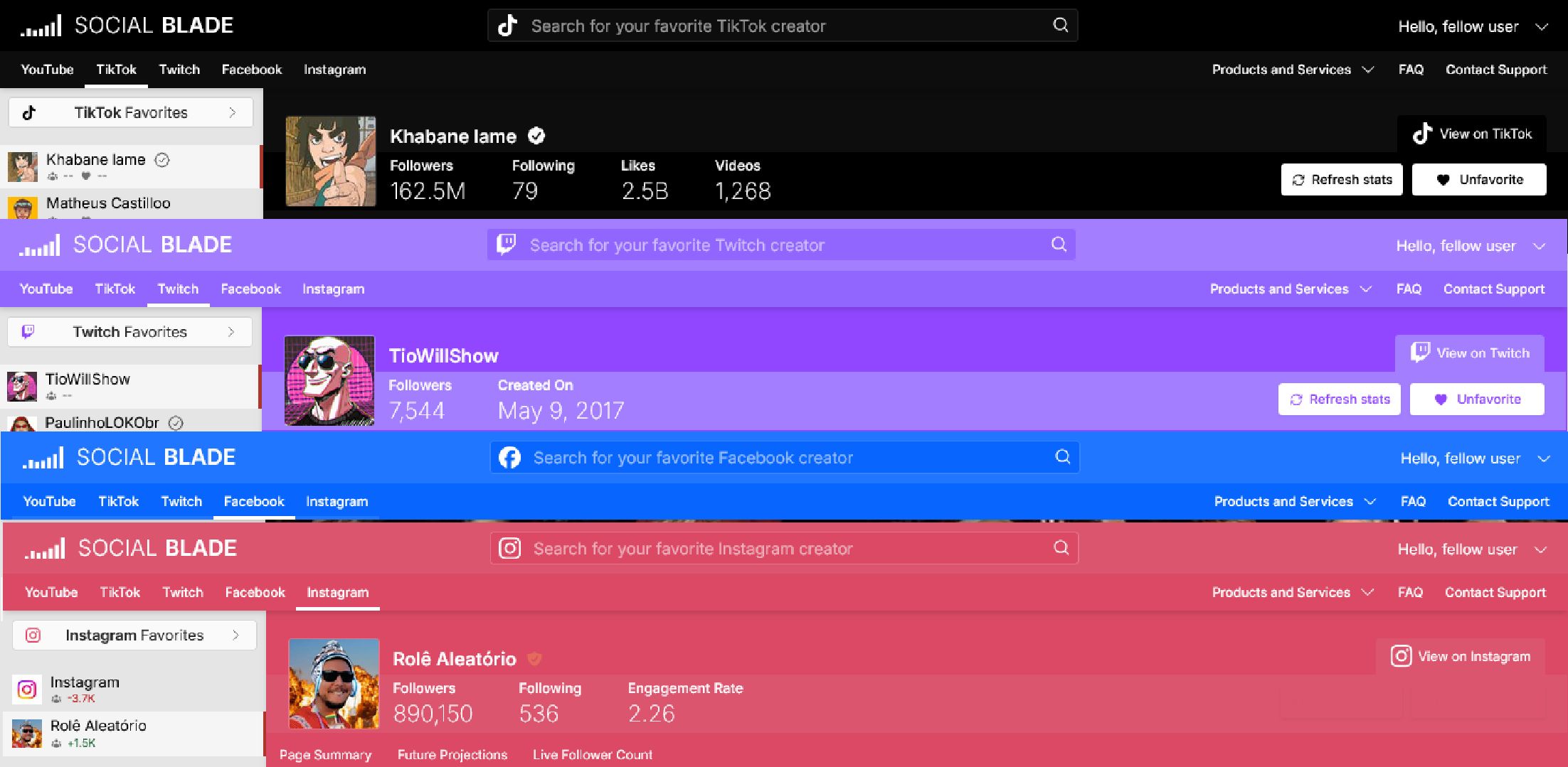 Screenshot of SocialBlade Colorfied