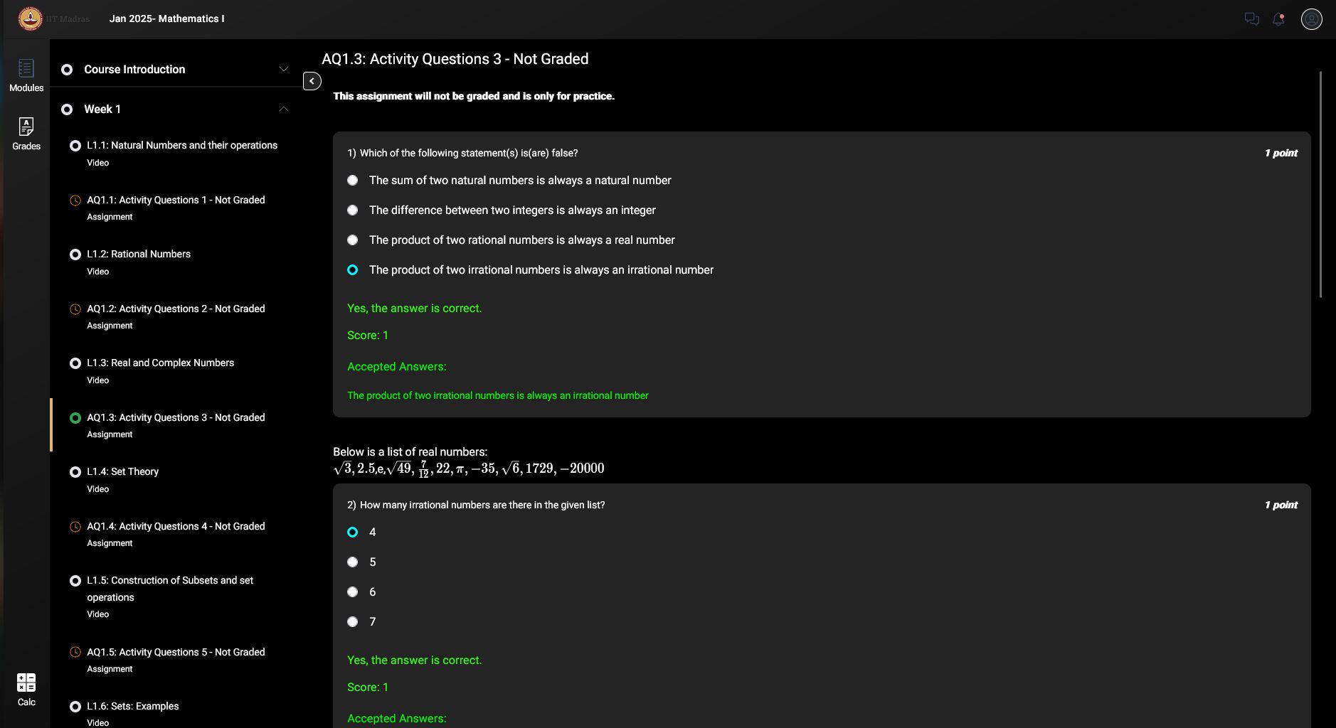 Screenshot of IITM BS Dark Mode