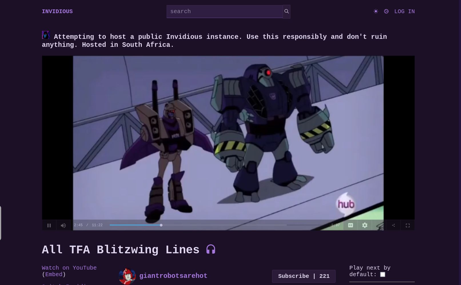 Screenshot of Custom Invidious Theme