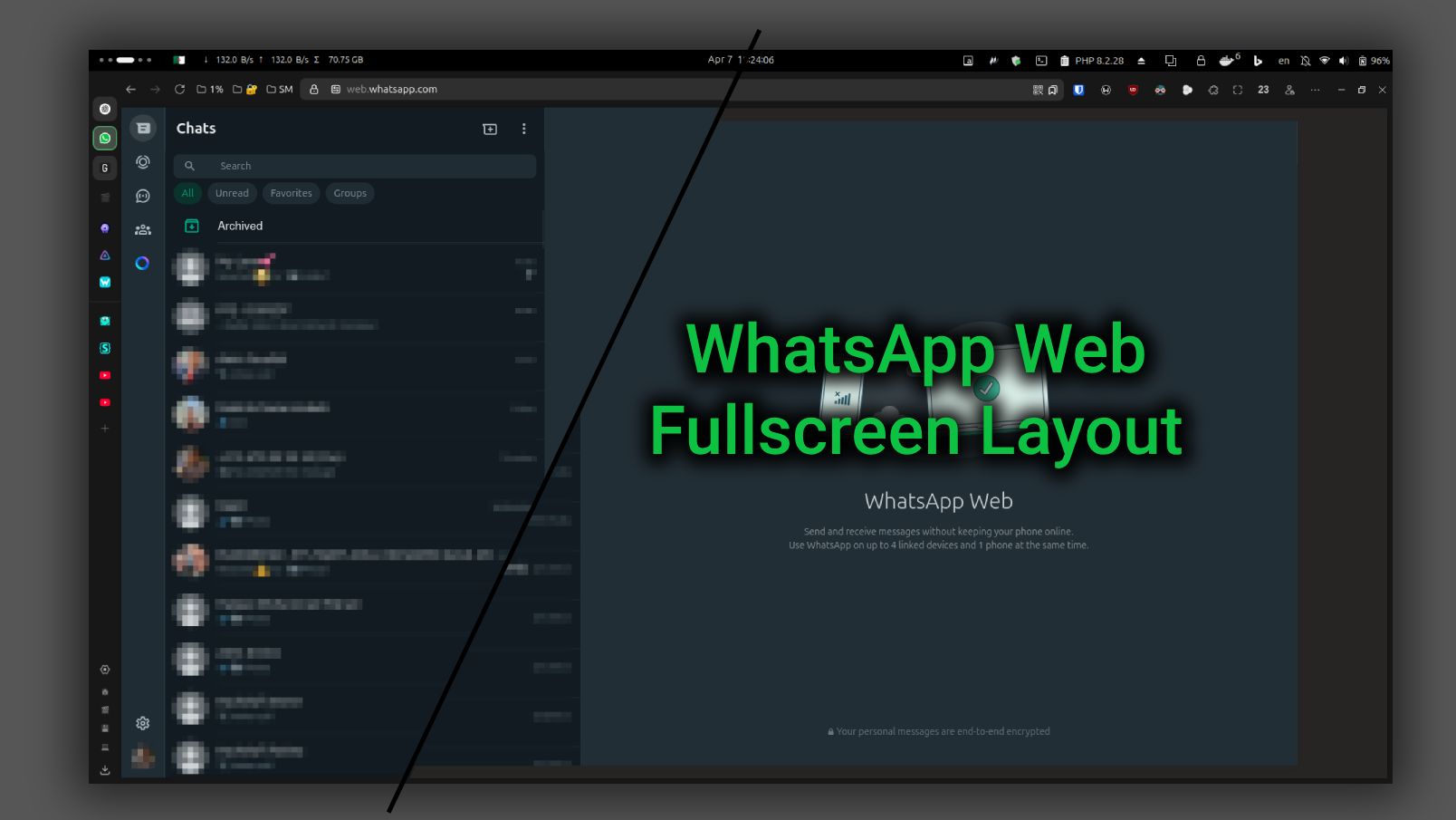 Screenshot of WhatsApp Web — Fullscreen Layout