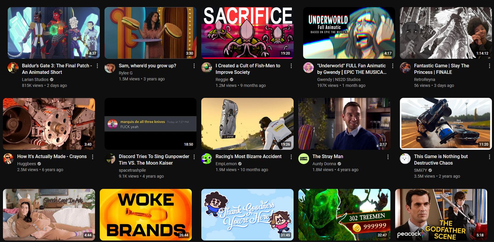 Screenshot of YouTube homepage fixer