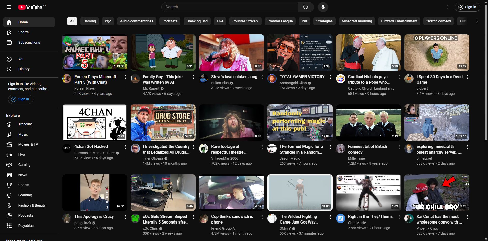 Screenshot of Revert Home Feed Update for YouTube