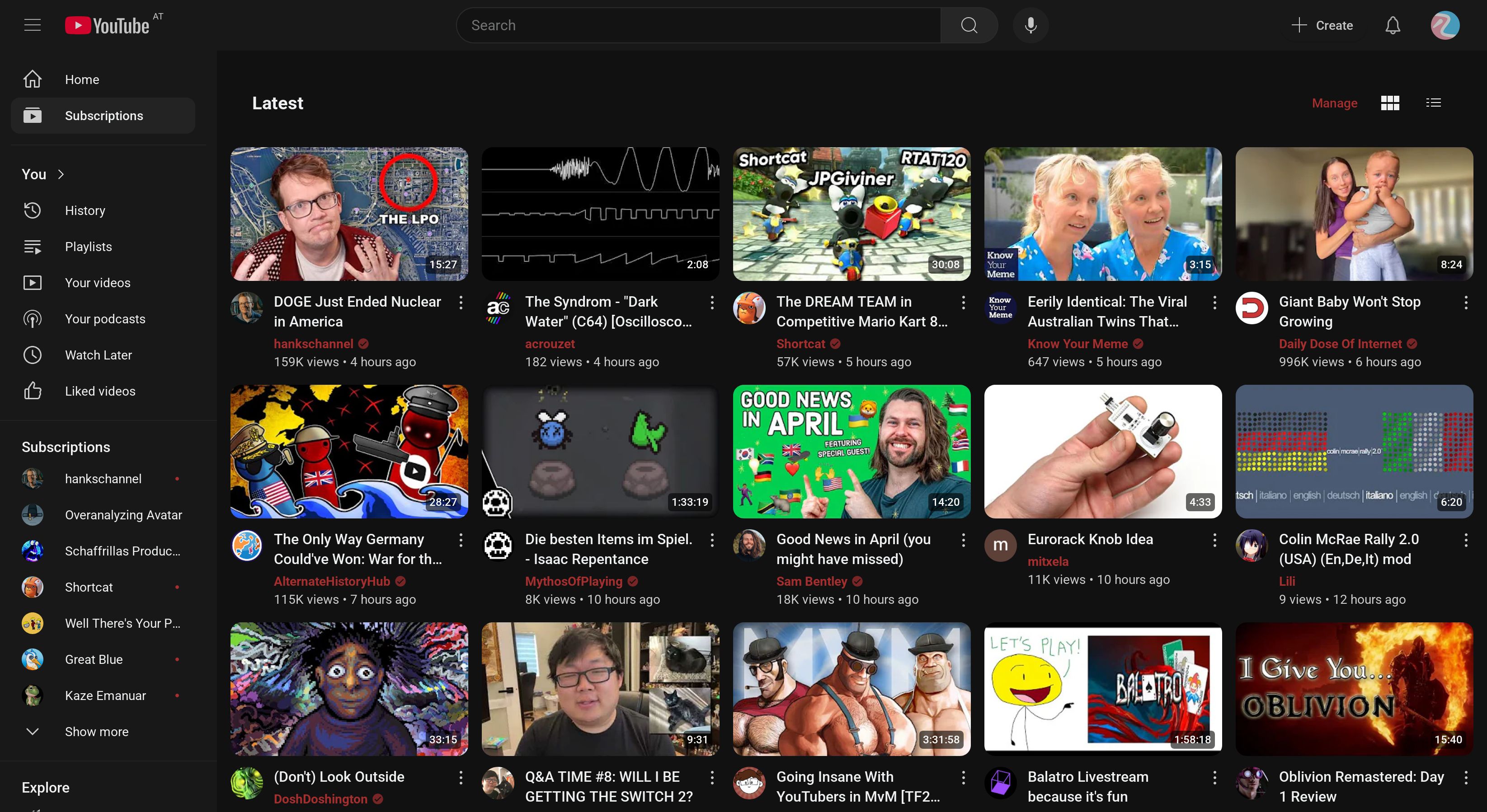 Screenshot of YT feedxer