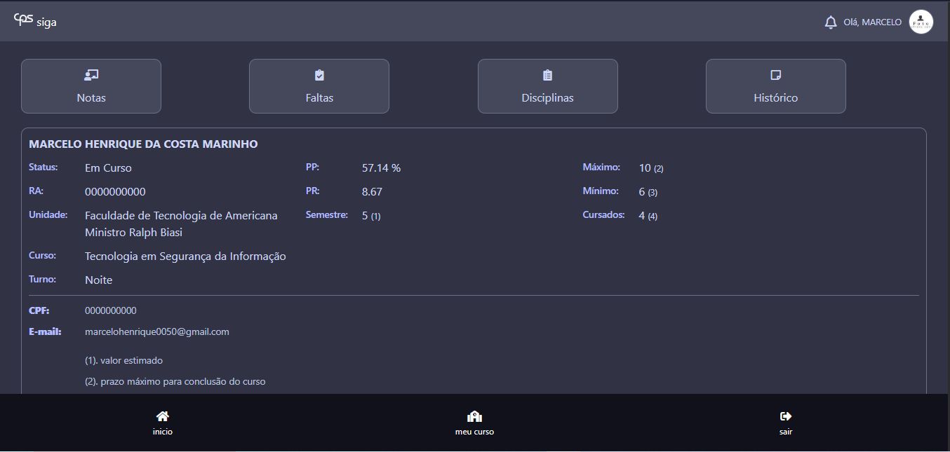Screenshot of Siga modo dark