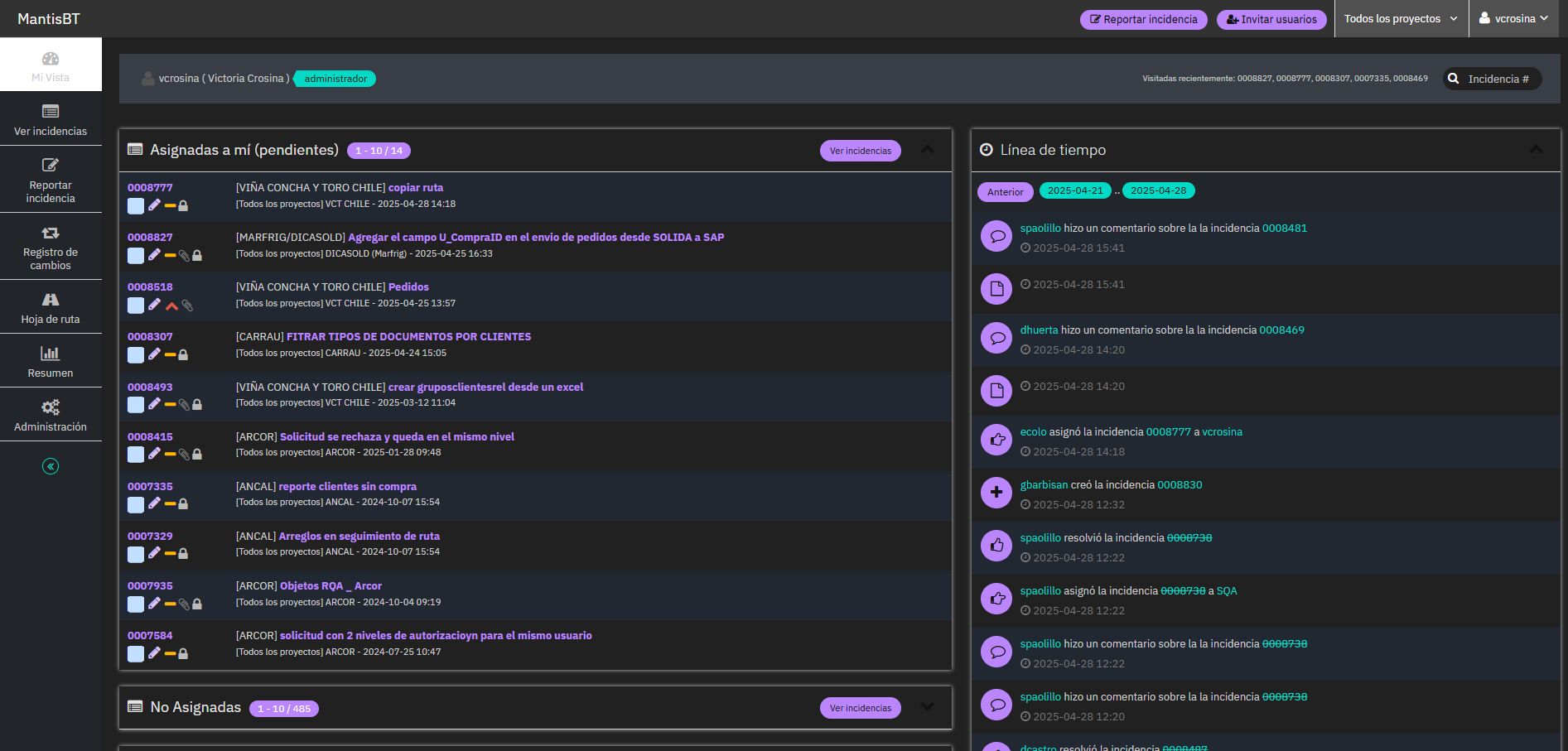 Screenshot of Mantis Dark UX by ActiveSoft