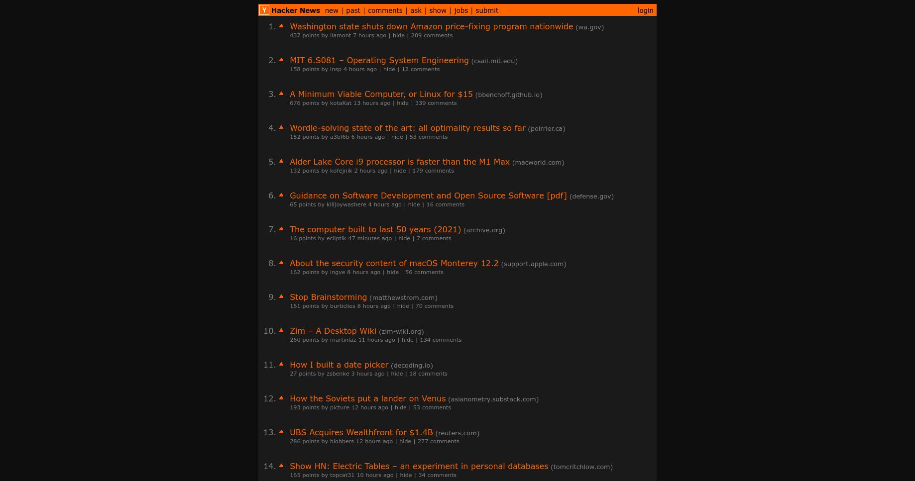 Screenshot of news.ycombinator.com - dark theme