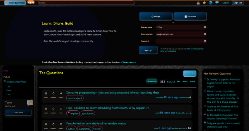Screenshot of Stack Overflow/Exchange Dark by BamaBraves