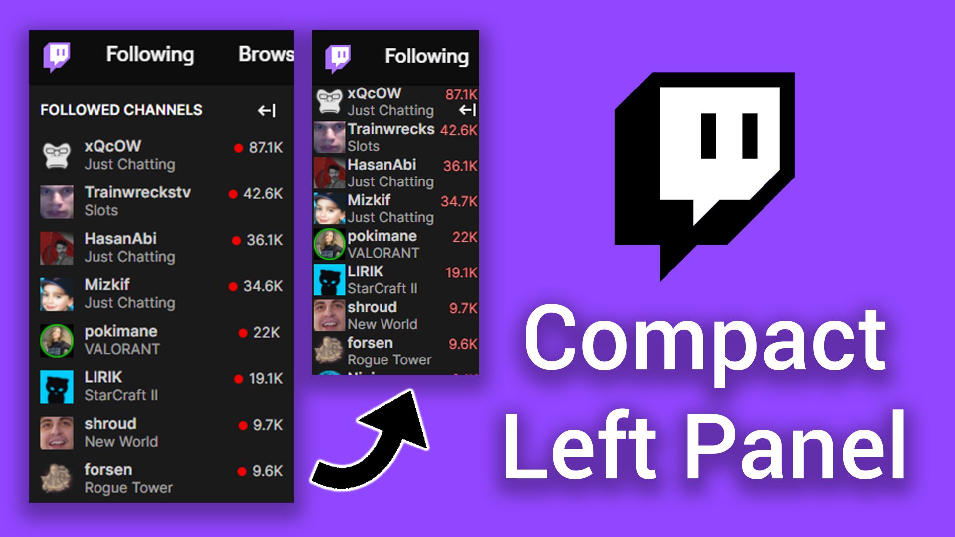Screenshot of Twitch.tv Compact Left Panel