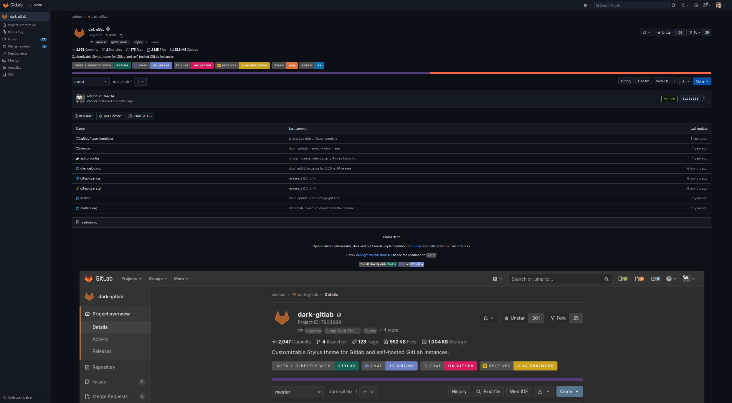 Screenshot of Gitlab Dark Mode Tuning B.W