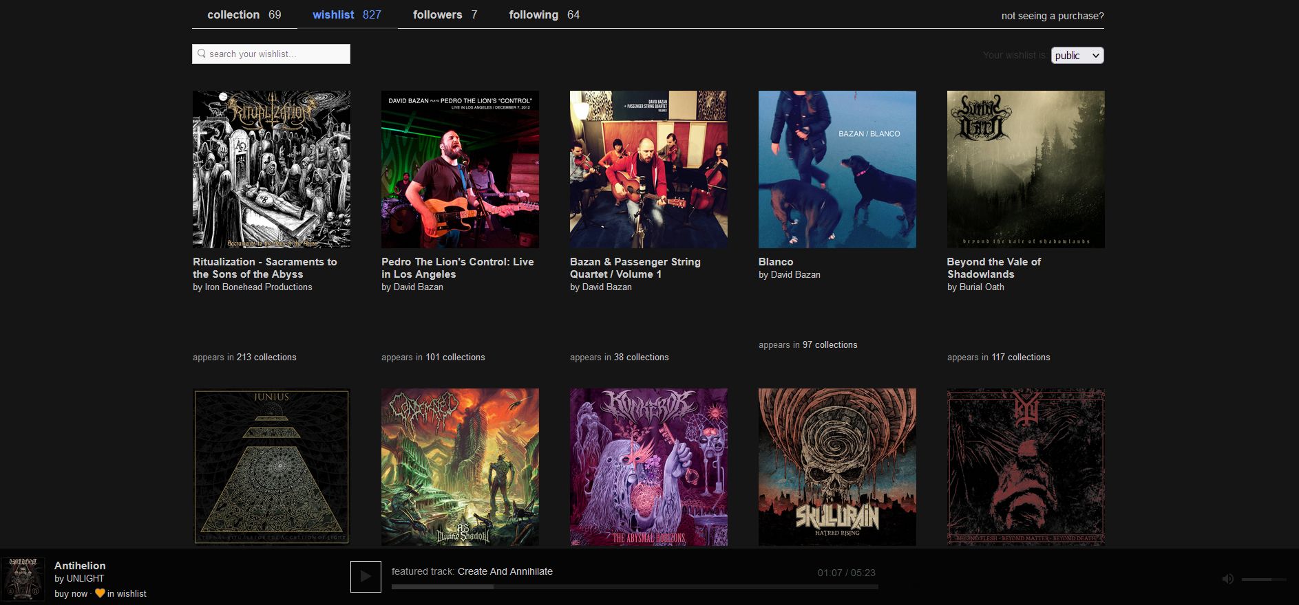 Screenshot of Bandcamp Profile DarkMode