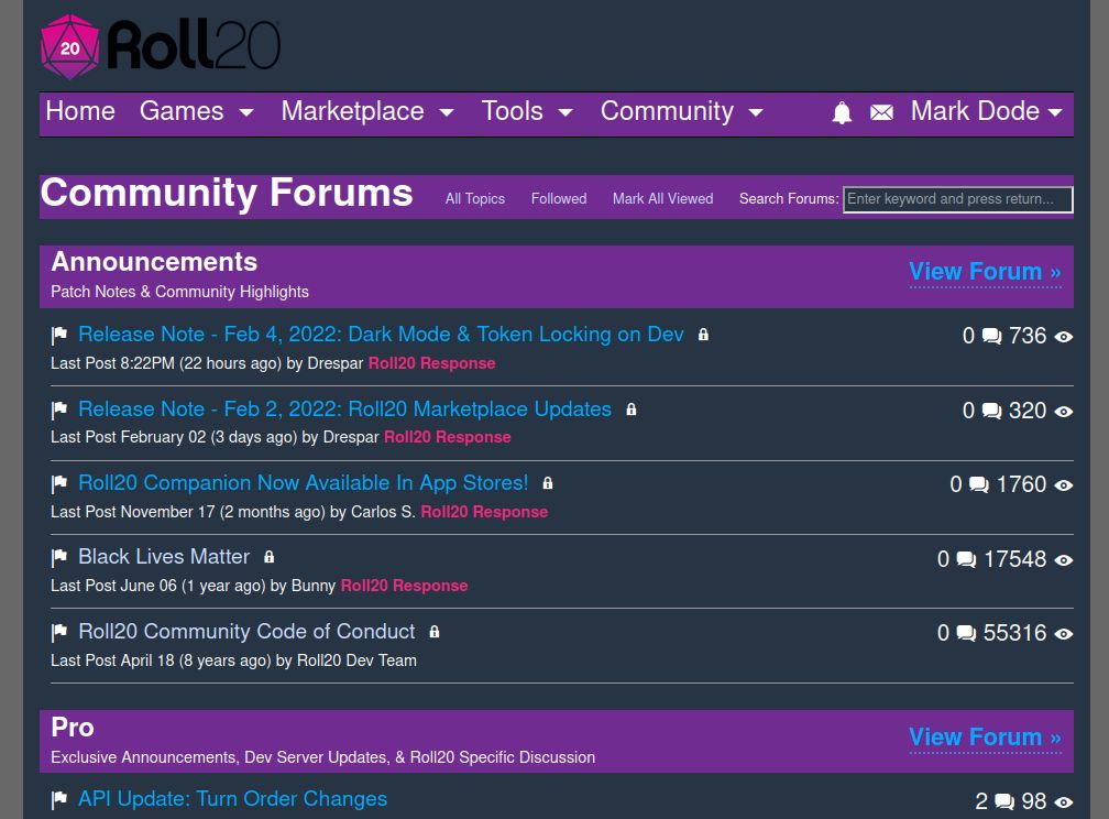 Roll20 Community Wiki Dark Mode —