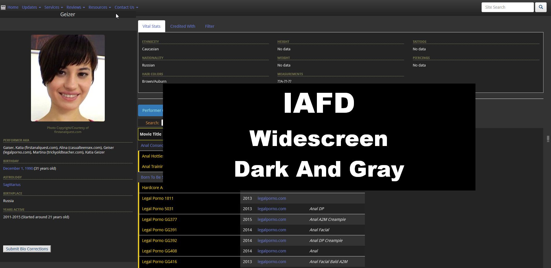 Screenshot of IAFD - Widescreen Dark And Gray v.36