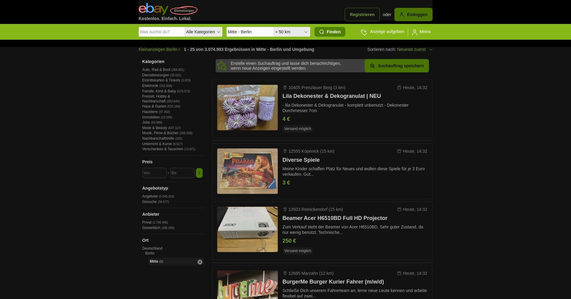 Screenshot of eBay Kleinanzeigen [Minimal Dark | Dec, 2022]