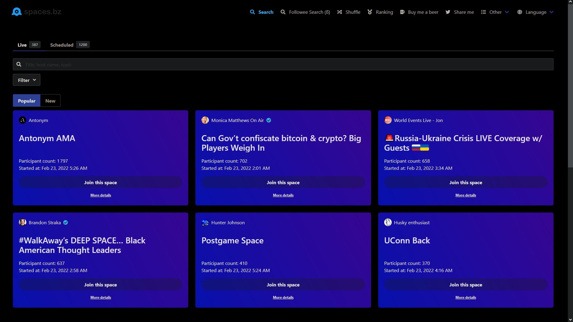 Screenshot of spaces.bz Dark Theme