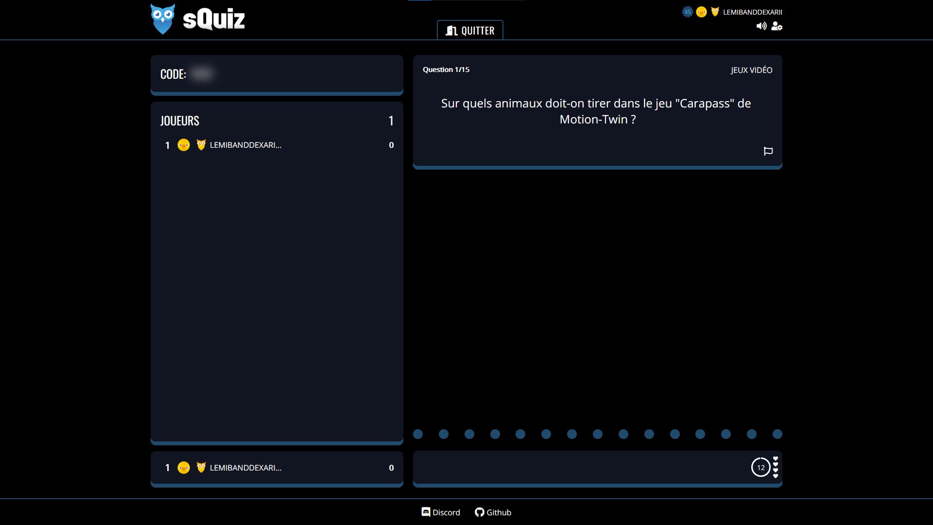 Screenshot of sQuiz.gg Dark Theme