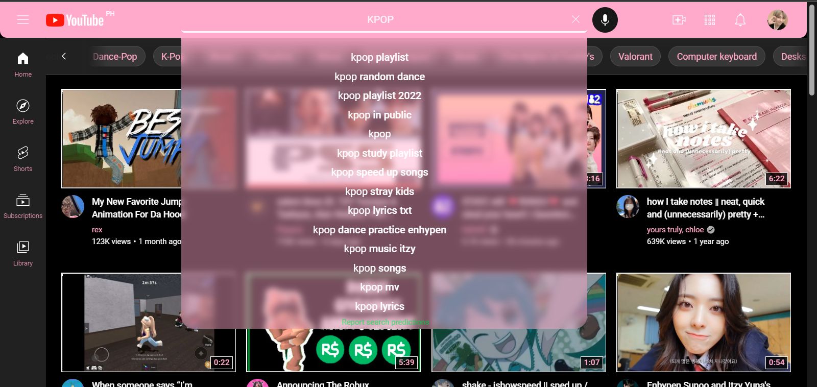 Screenshot of Youtube | Black/White/Pink Theme !