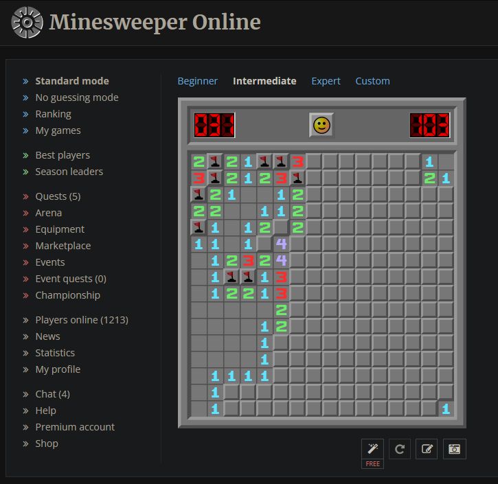 Screenshot of [minesweeper.online] Dark Theme Extreme