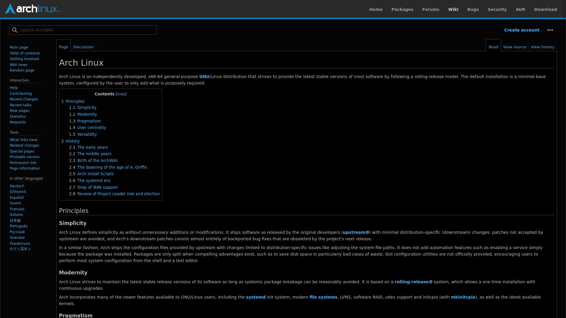 Screenshot of Return old Arch Wiki layout