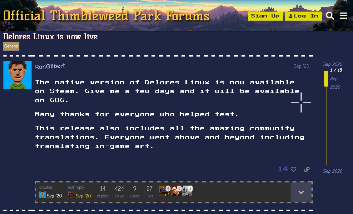 Screenshot of Pixelated Thimbleweed Forums