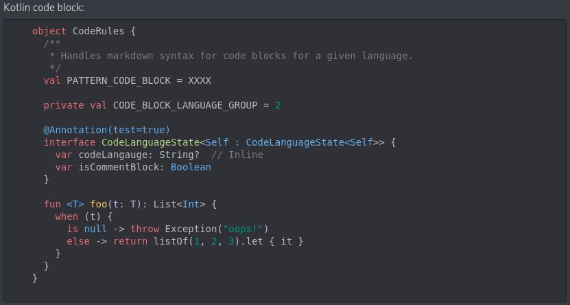 Screenshot of Discord Mobile Codeblock