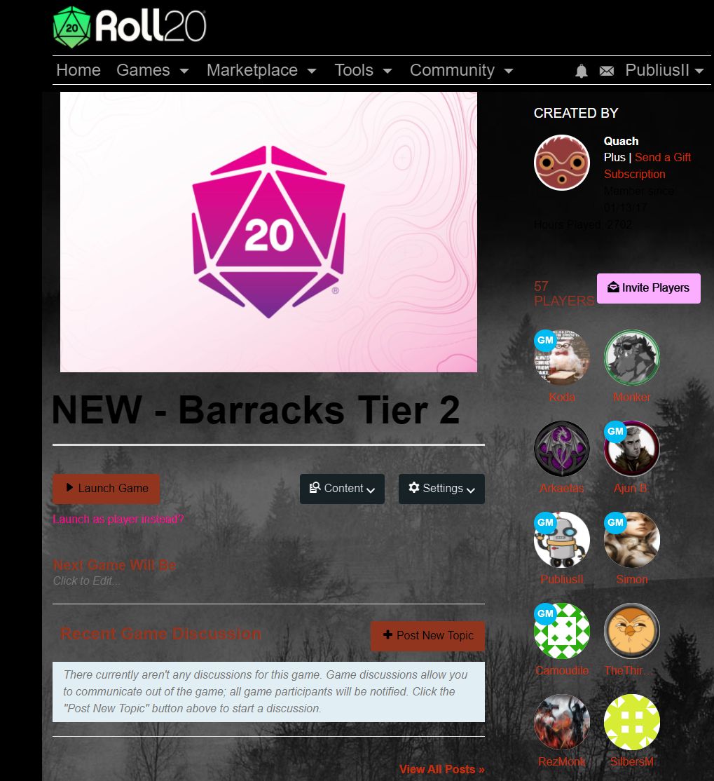 Screenshot of roll20.net