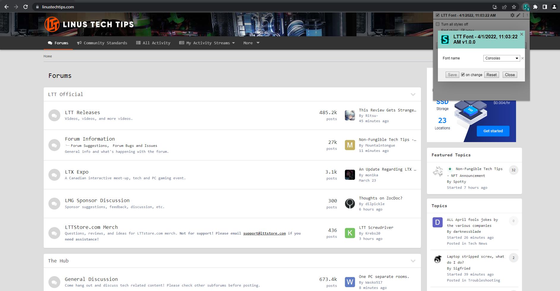 Screenshot of LTT Forum Font Changer