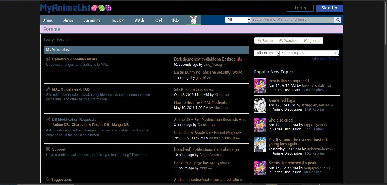 Screenshot of Dark theme for Myanimelist