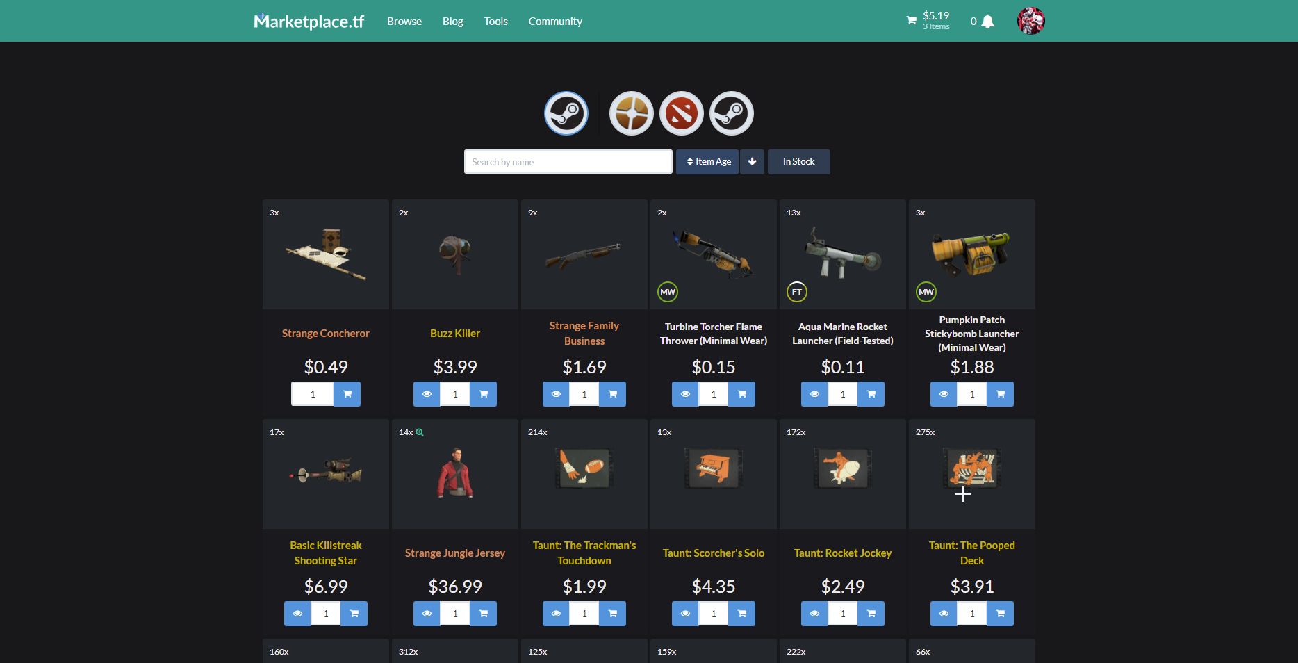 Screenshot of marketplace.tf - Darktheme