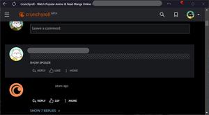 Screenshot of beta.crunchyroll.com - fix your comment-as icon when using experimental dark mode, mode #1